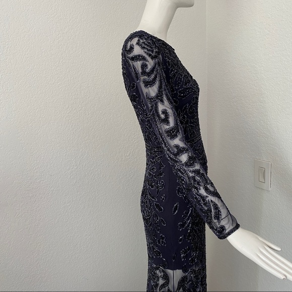 Embroidery beaded Embellished Navy evening dress - Picture 6 of 8